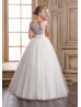 Bateau Neck Lace Tulle Wedding Dress With Pink Lining 